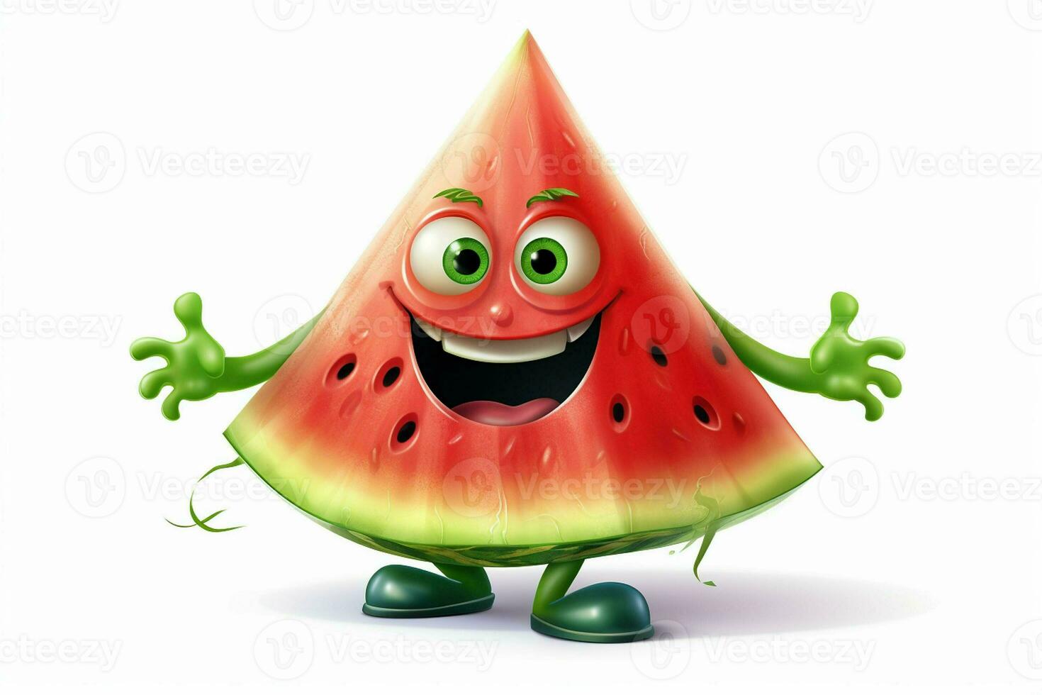 Funny watermelon character with green hat on white background. Vector illustration. ai generated pro photo