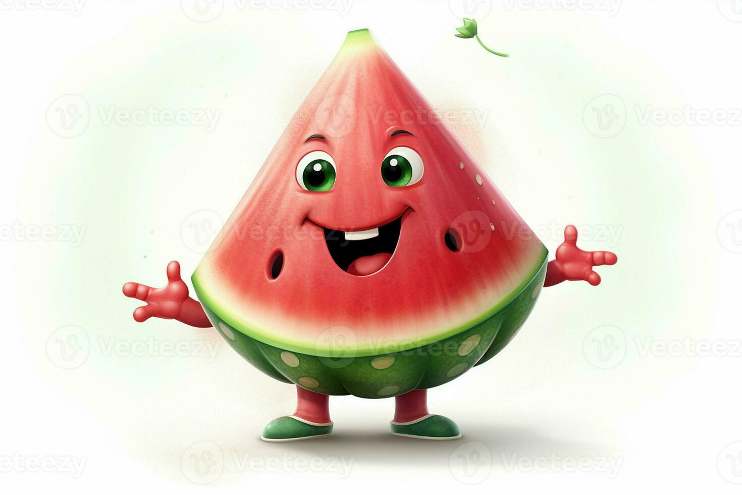 Funny watermelon character with green hat on white background. Vector illustration. ai generated pro photo