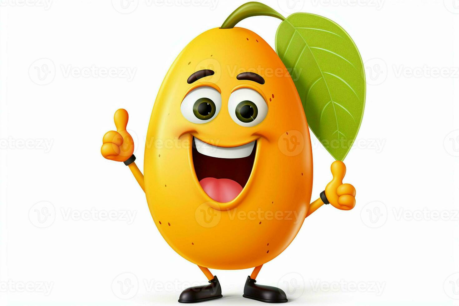3d rendered illustration of papaya cartoon character with thumbs up pose. ai generated pro photo