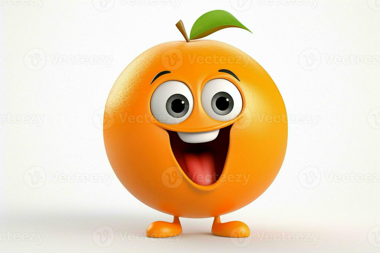 Cartoon character of orange with green leaf on white background, 3d rendering. ai generated pro photo