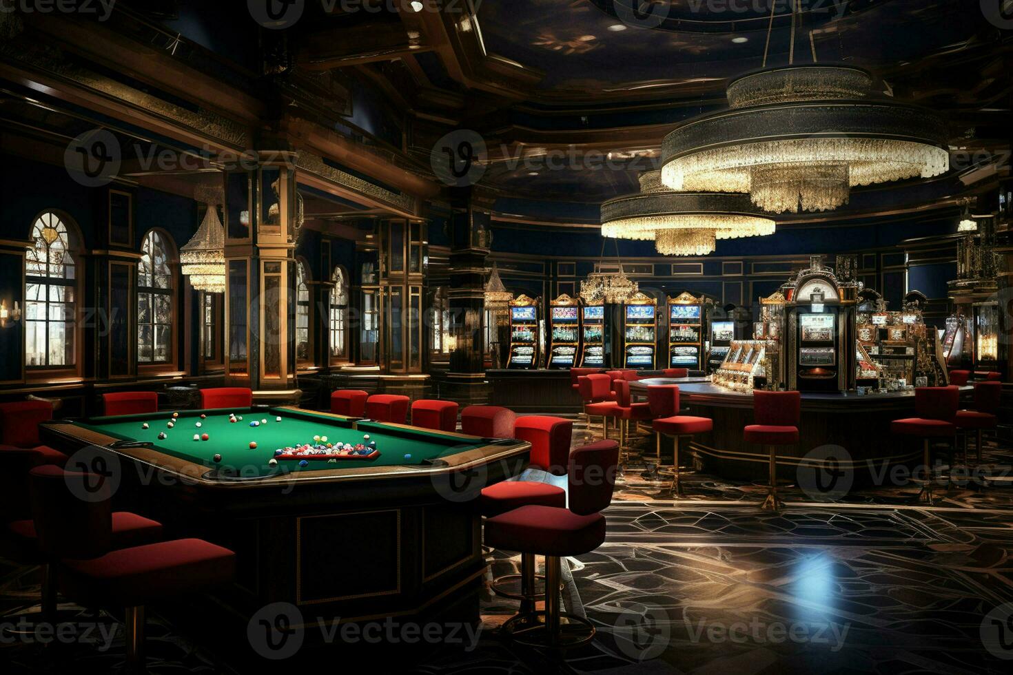 Casino interior with roulette table. 3d render illustration. ai generated pro photo