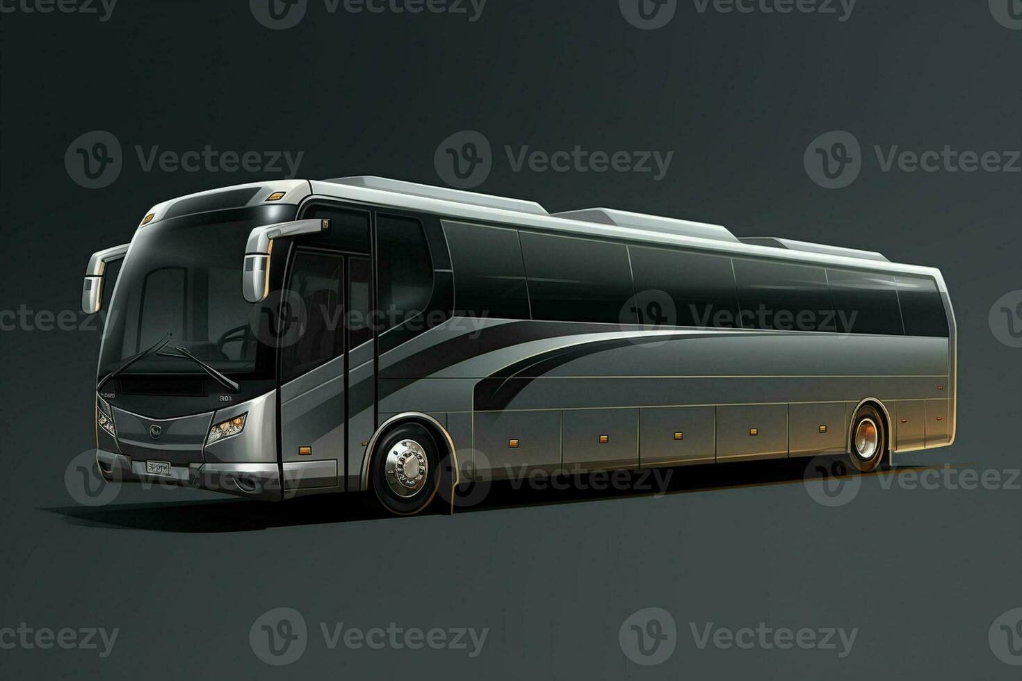 Modern black bus on a gray background. 3d rendering image. ai generated pro photo