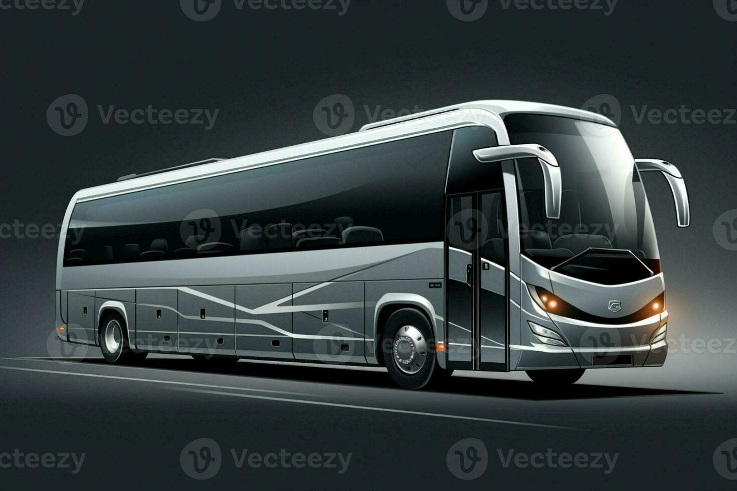 Modern black bus on a gray background. 3d rendering image. ai generated pro photo