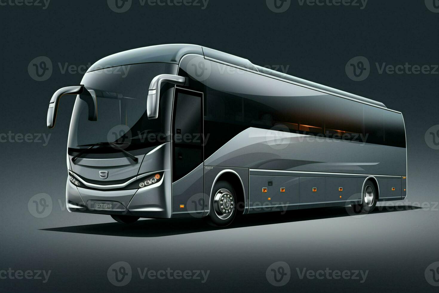 moderno negro autobús en un gris antecedentes. 3d representación imagen. ai generado Pro foto