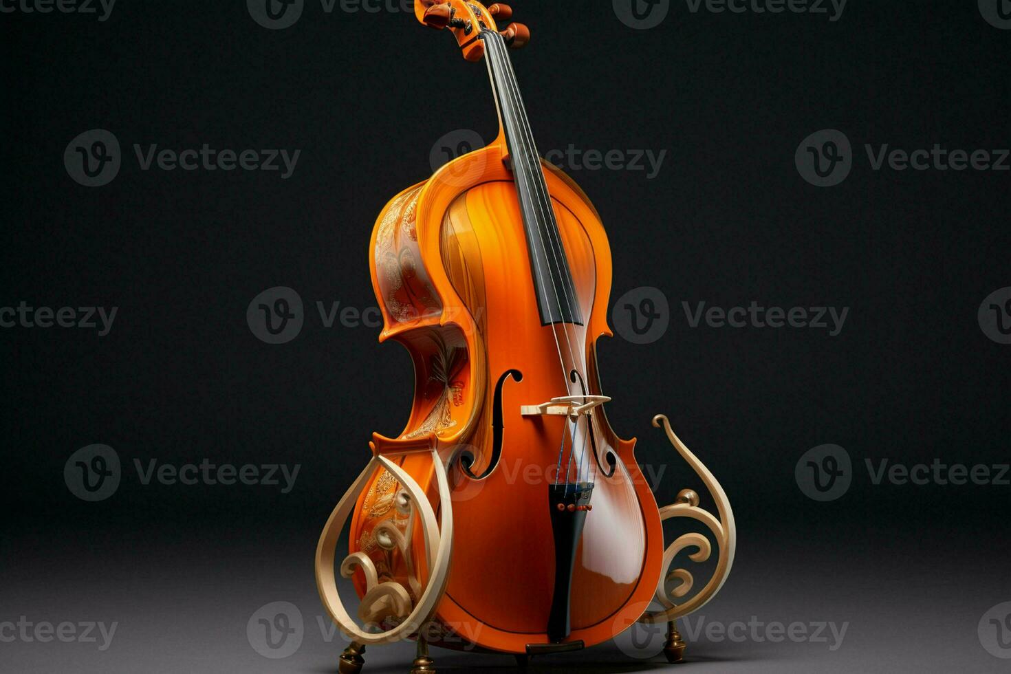 3d hacer de clásico violín en oscuro antecedentes. 3d ilustración. ai generado Pro foto