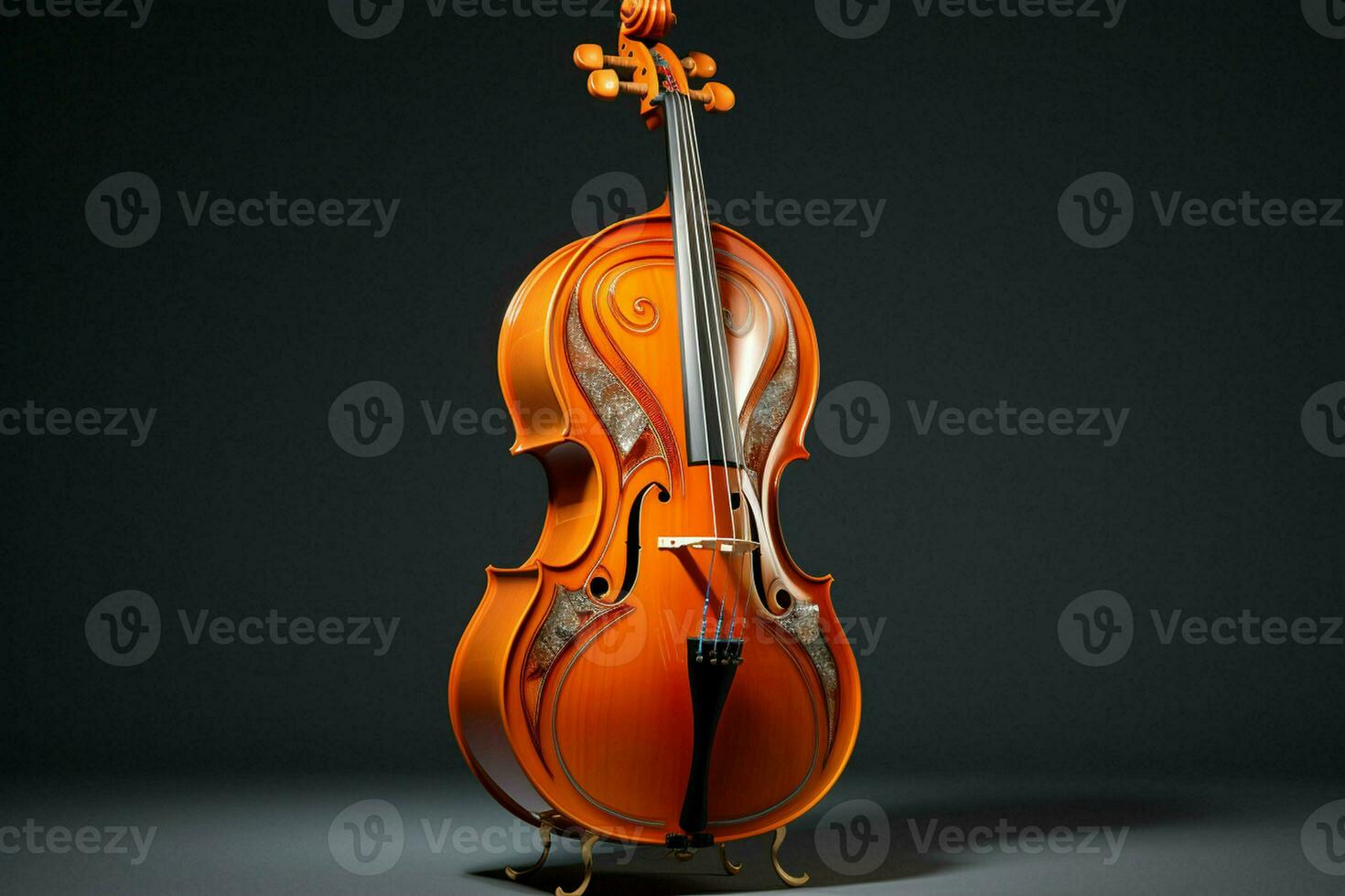 3d hacer de clásico violín en oscuro antecedentes. 3d ilustración. ai generado Pro foto