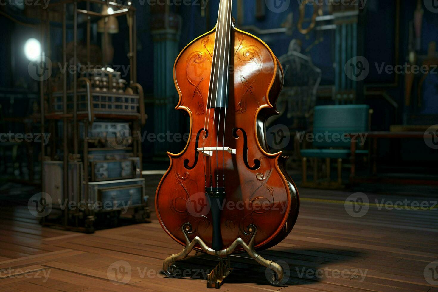 3d hacer de clásico violín en oscuro antecedentes. 3d ilustración. ai generado Pro foto