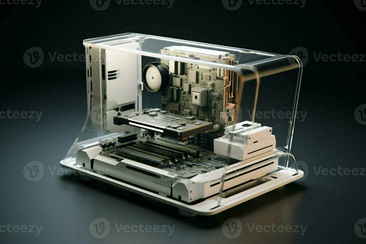 3d rendering of a computer case on a black background with reflection. ai generated pro photo