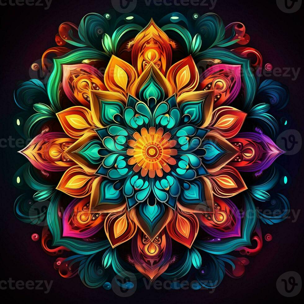 Abstract colorful mandala on a dark background. ai generated. ai generated pro photo