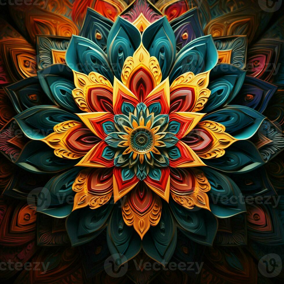 Abstract colorful mandala on a dark background. ai generated. ai generated pro photo