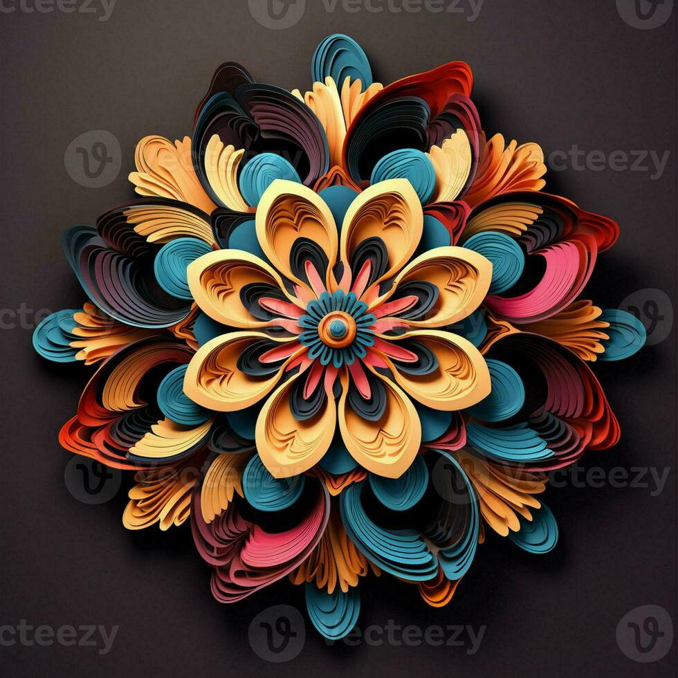 Abstract colorful mandala on a dark background. ai generated. ai generated pro photo
