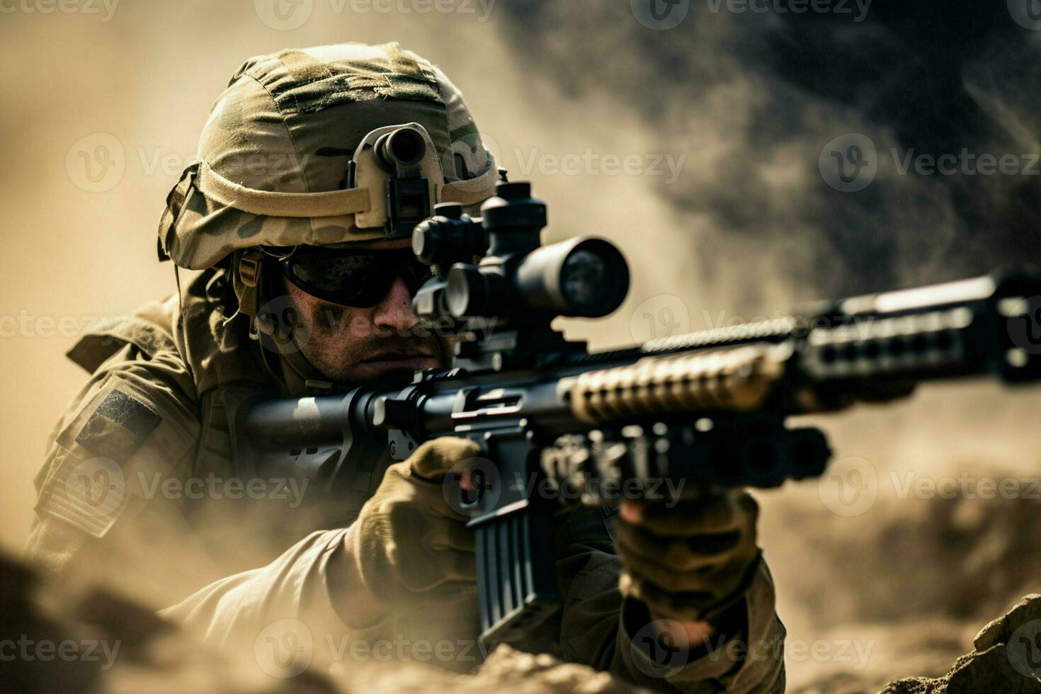 United States Marine Corps special forces soldier with assault rifle in action during mission. ai generated pro photo