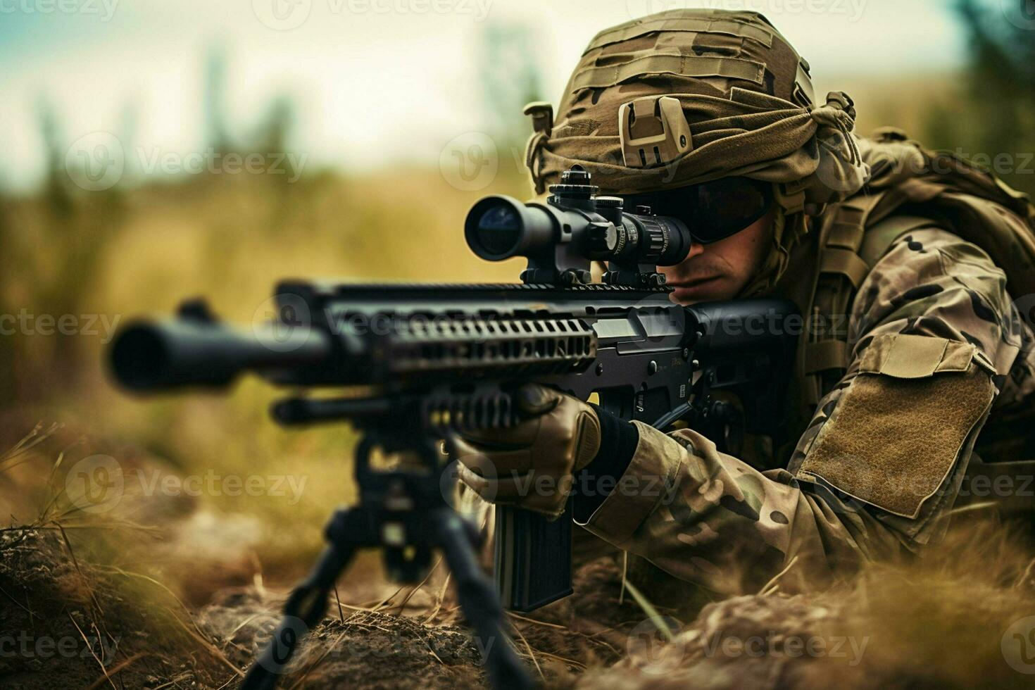 Close-up of man with sniper scope. Selective focus. ai generated pro photo