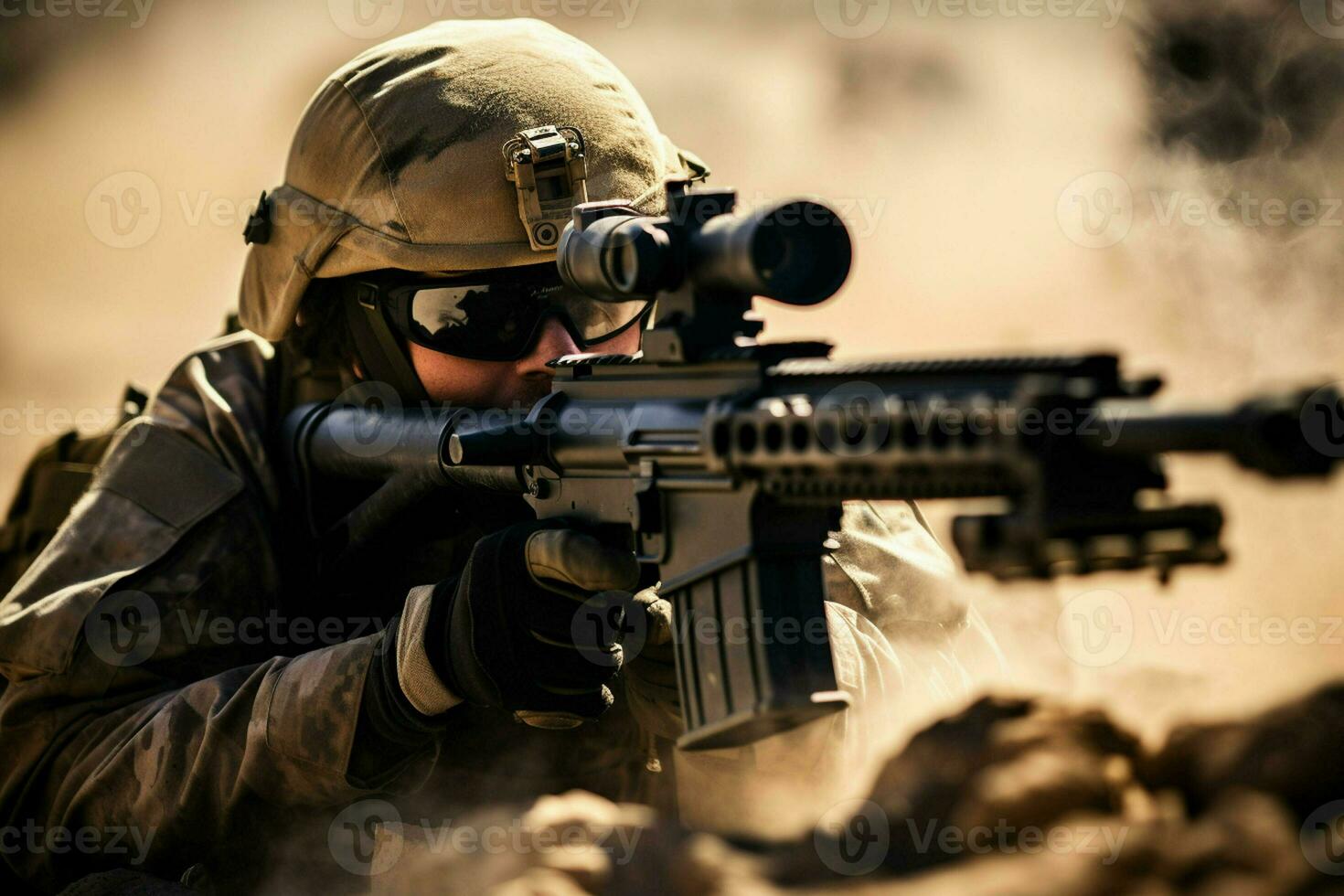 United States Marine Corps special forces soldier with assault rifle in action during mission. ai generated pro photo