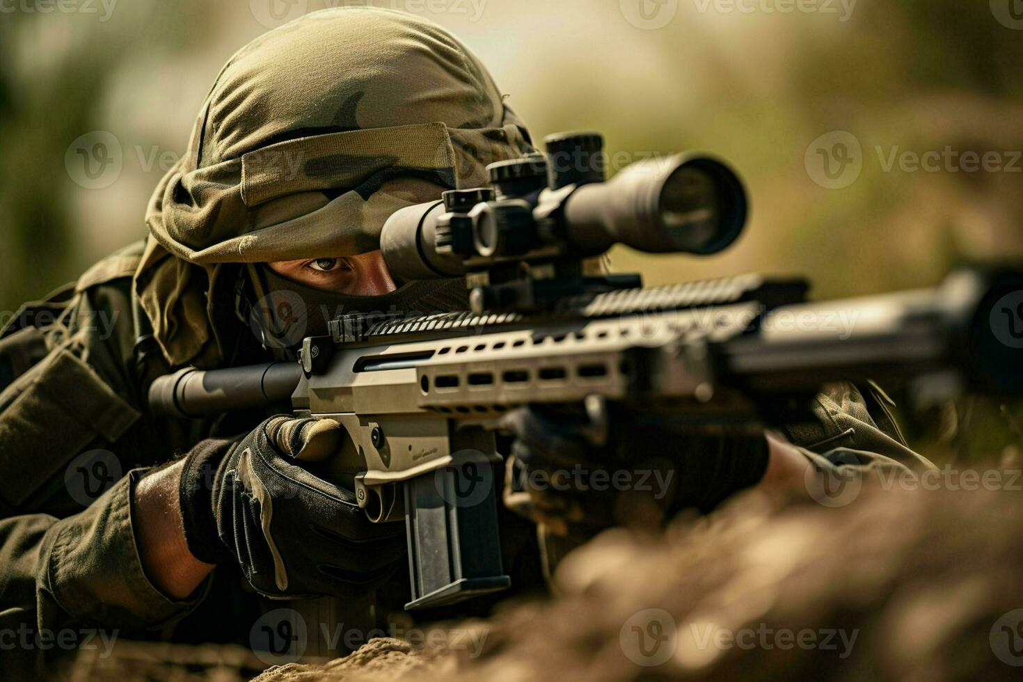 United States Marine Corps special forces soldier with assault rifle in action during mission. ai generated pro photo