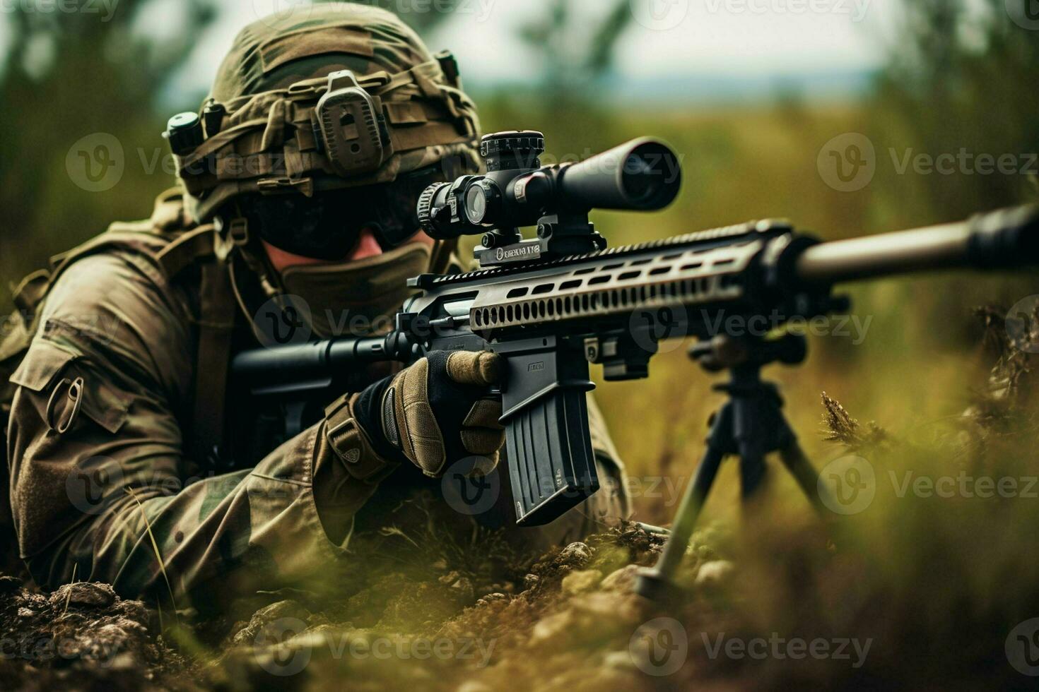 Close-up of man with sniper scope. Selective focus. ai generated pro photo