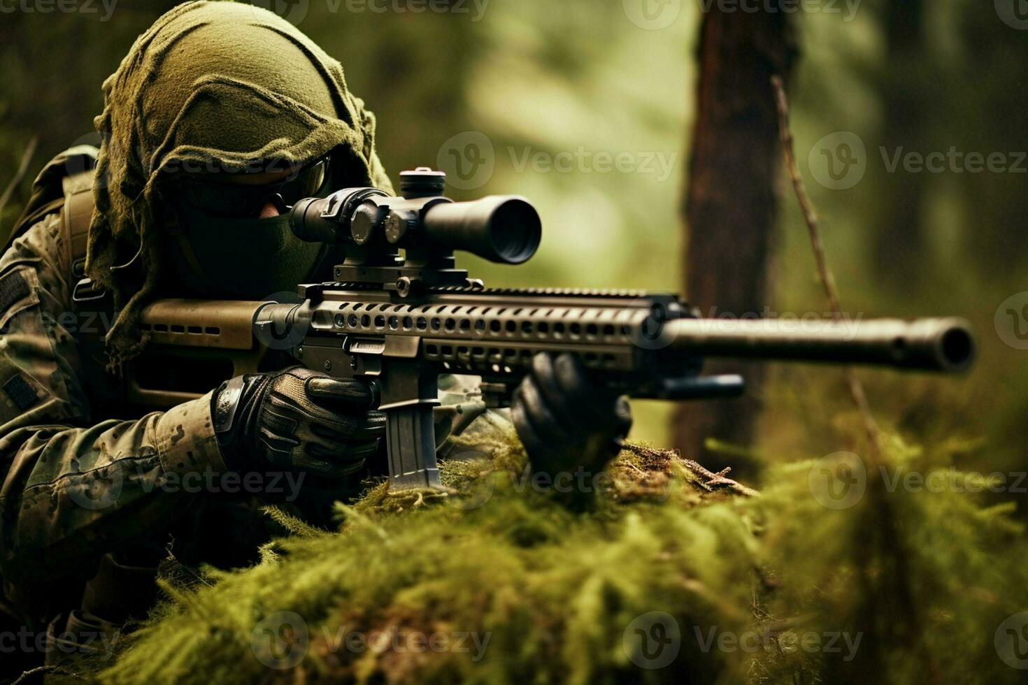 Close-up of man with sniper scope. Selective focus. ai generated pro photo