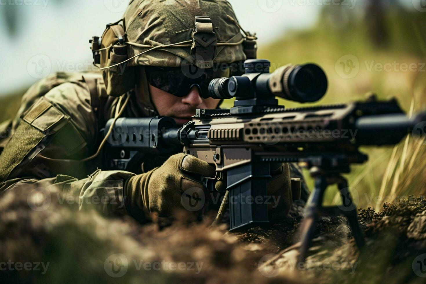 United States Marine Corps special forces soldier with assault rifle in action during mission. ai generated pro photo