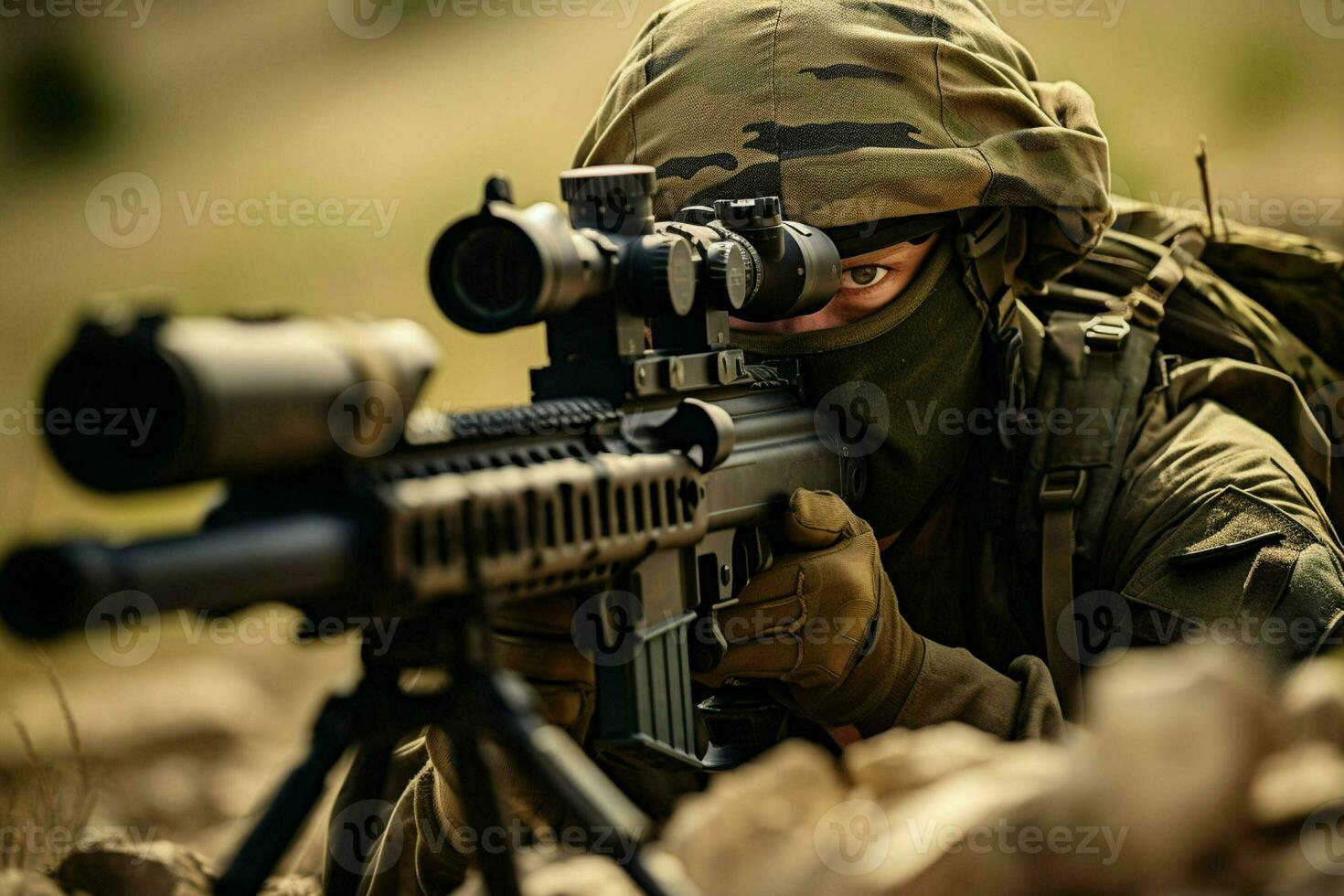 Close-up of man with sniper scope. Selective focus. ai generated pro photo