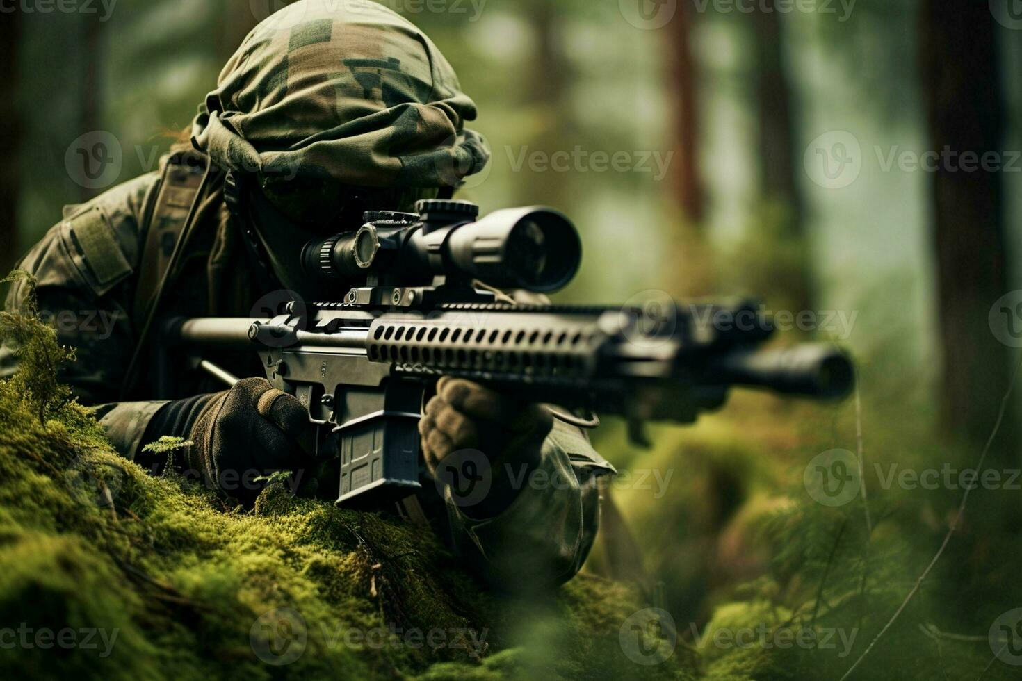 Close-up of man with sniper scope. Selective focus. ai generated pro photo