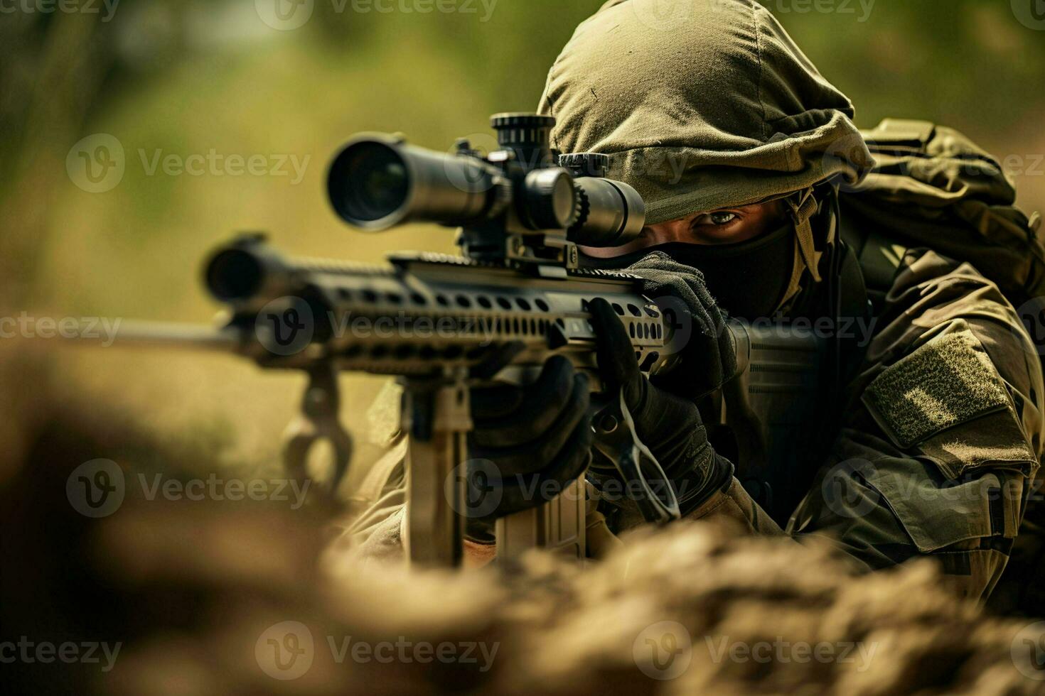 Close-up of man with sniper scope. Selective focus. ai generated pro photo