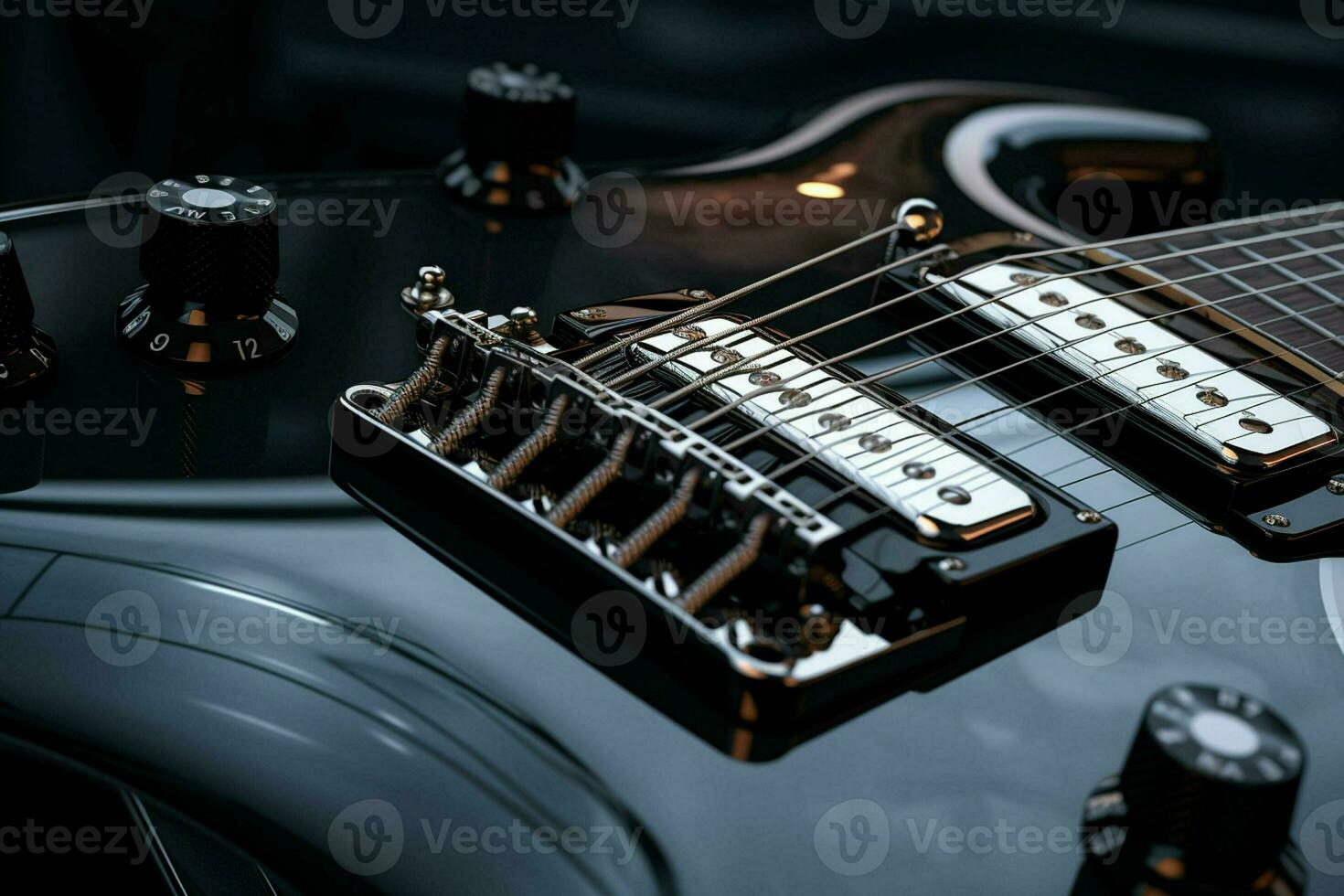 Close up of black electric guitar. Ai generated pro photo