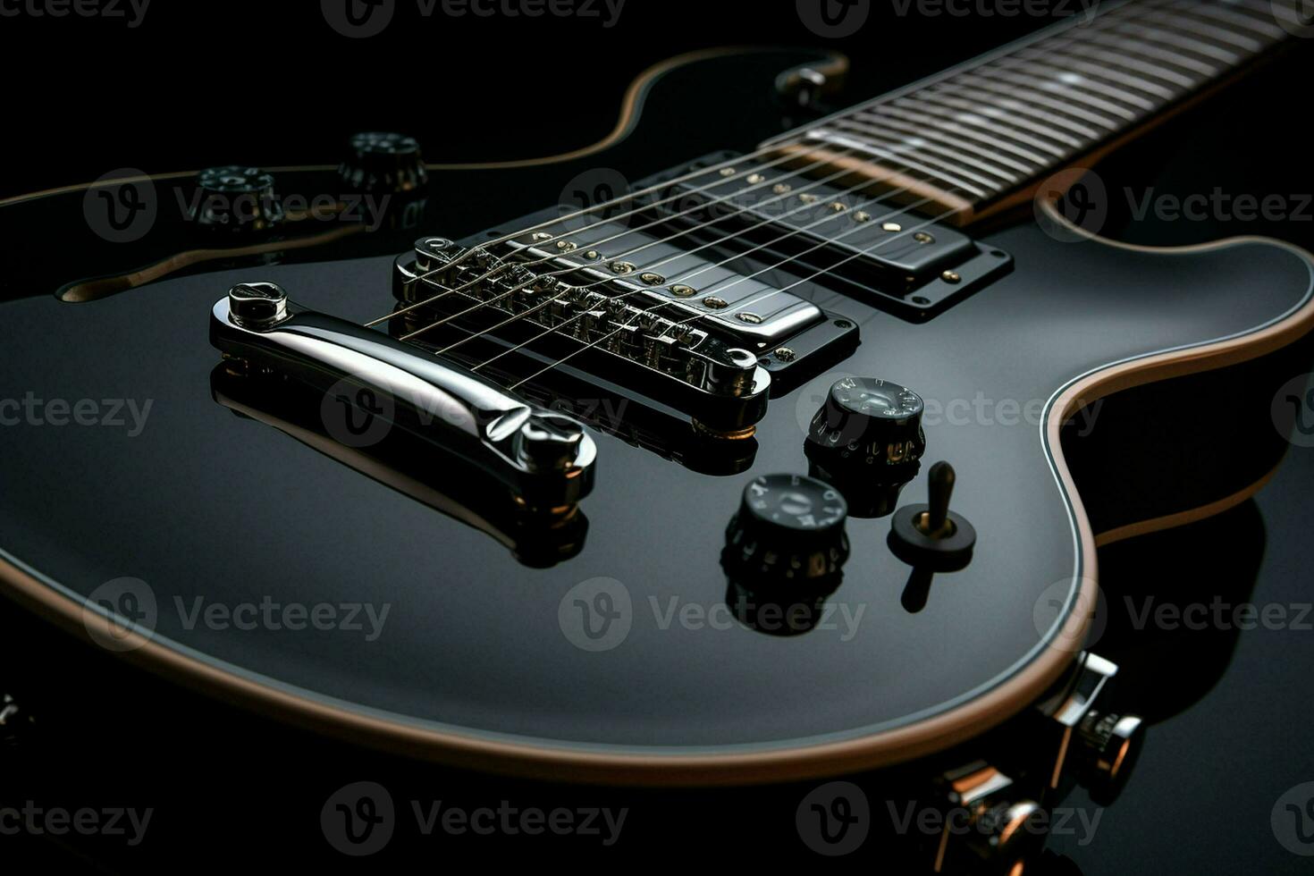 Close up of black electric guitar. Ai generated pro photo
