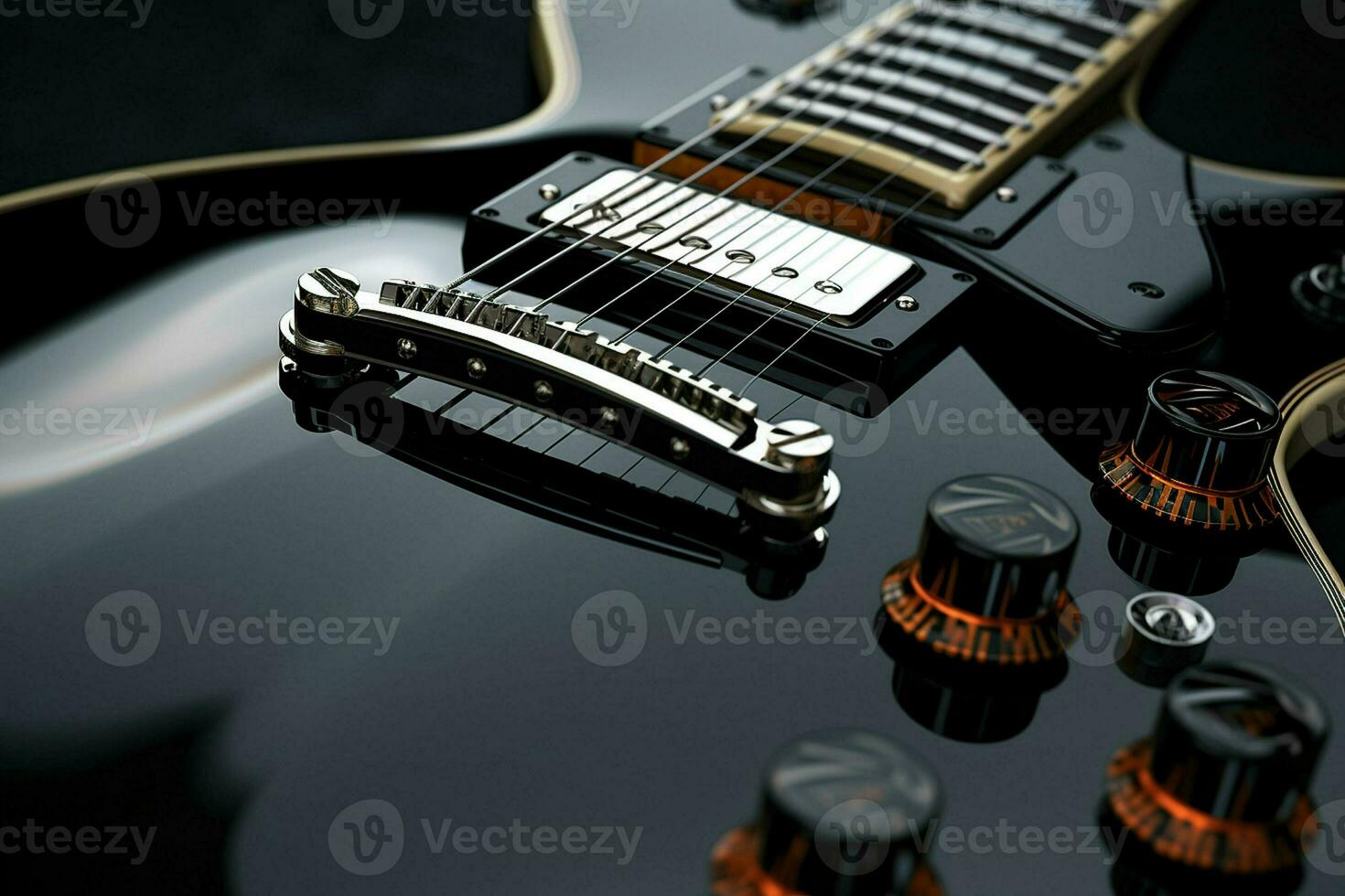 cerca arriba de negro eléctrico guitarra. ai generado Pro foto