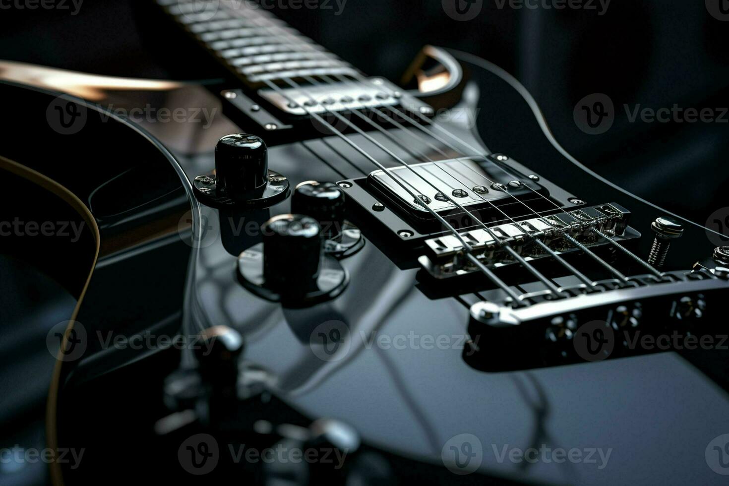 Close up of black electric guitar. Ai generated pro photo