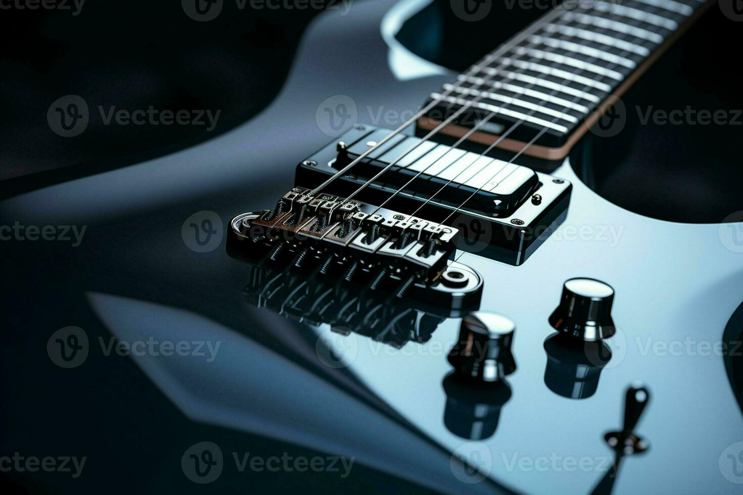 Close up of black electric guitar. Ai generated pro photo