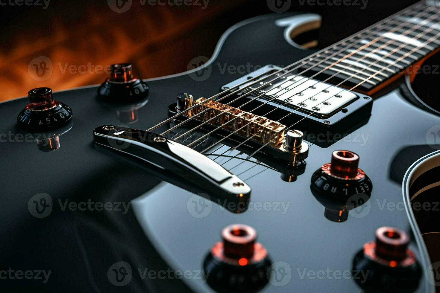 Close up of black electric guitar. Ai generated pro photo