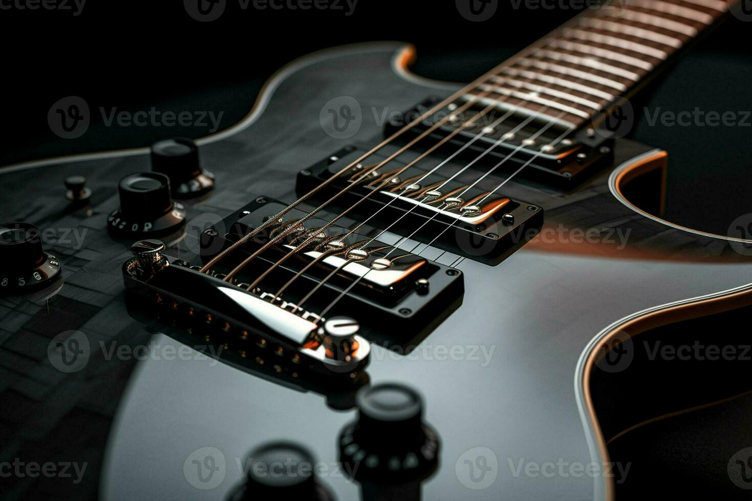 Close up of black electric guitar. Ai generated pro photo