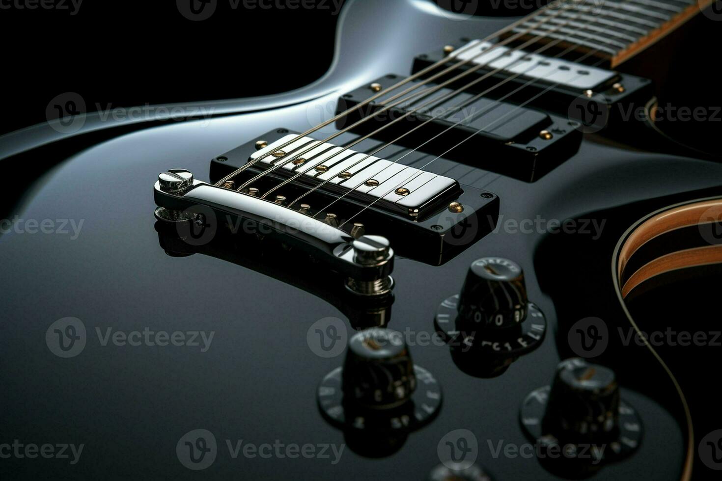 Close up of black electric guitar. Ai generated pro photo