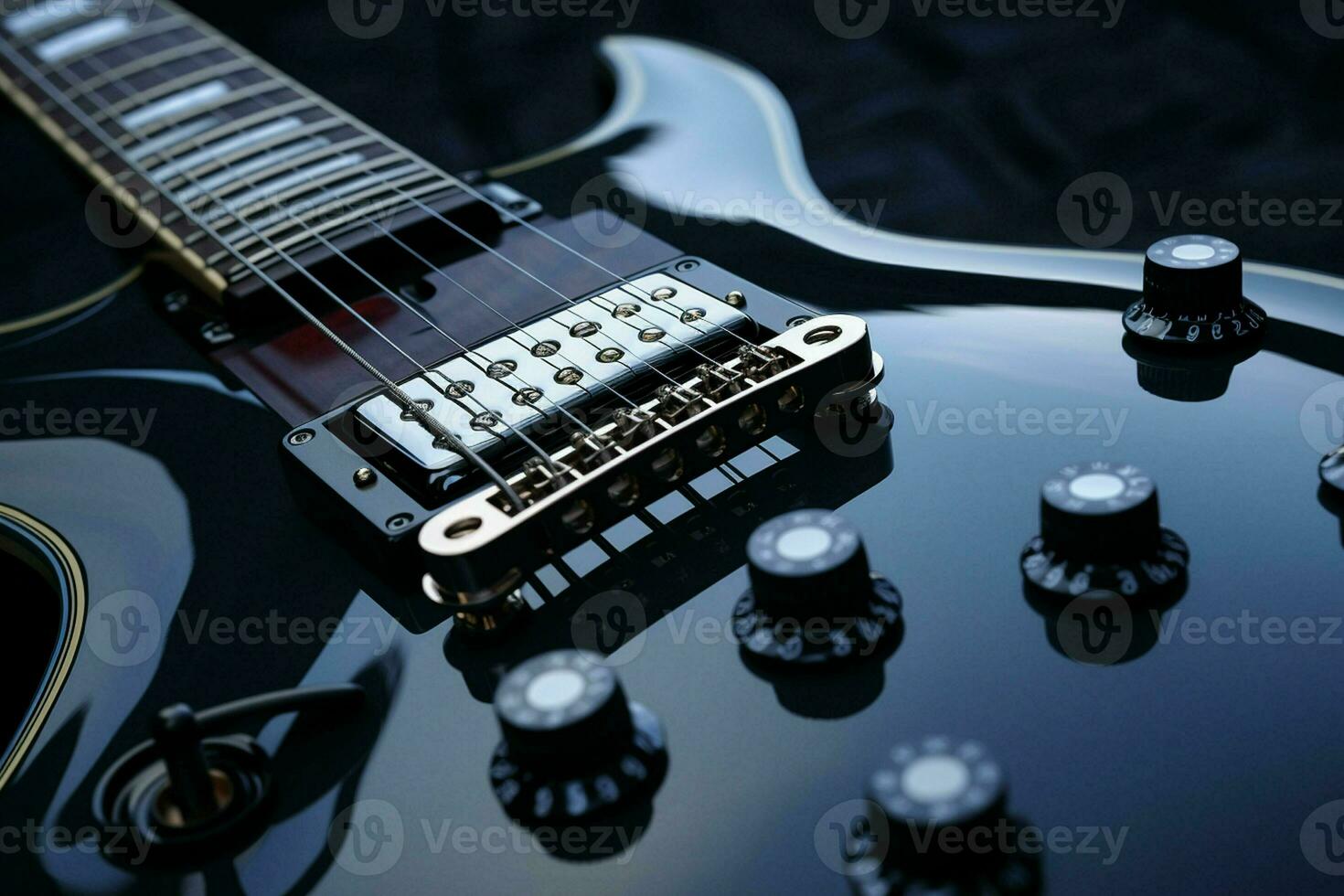 Close up of black electric guitar. Ai generated pro photo