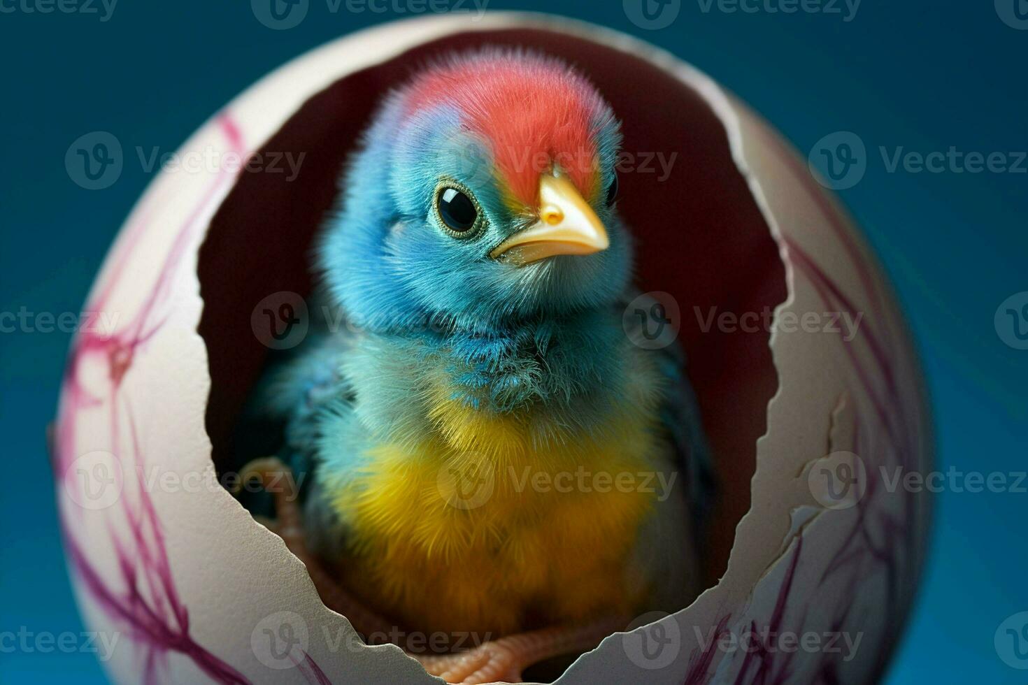 Colorful baby bird in an egg shell. Ai generated pro photo