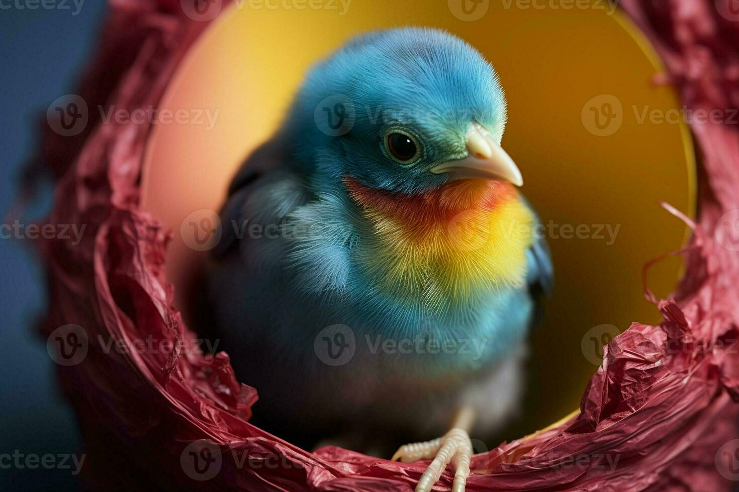 Colorful baby bird in an egg shell. Ai generated pro photo