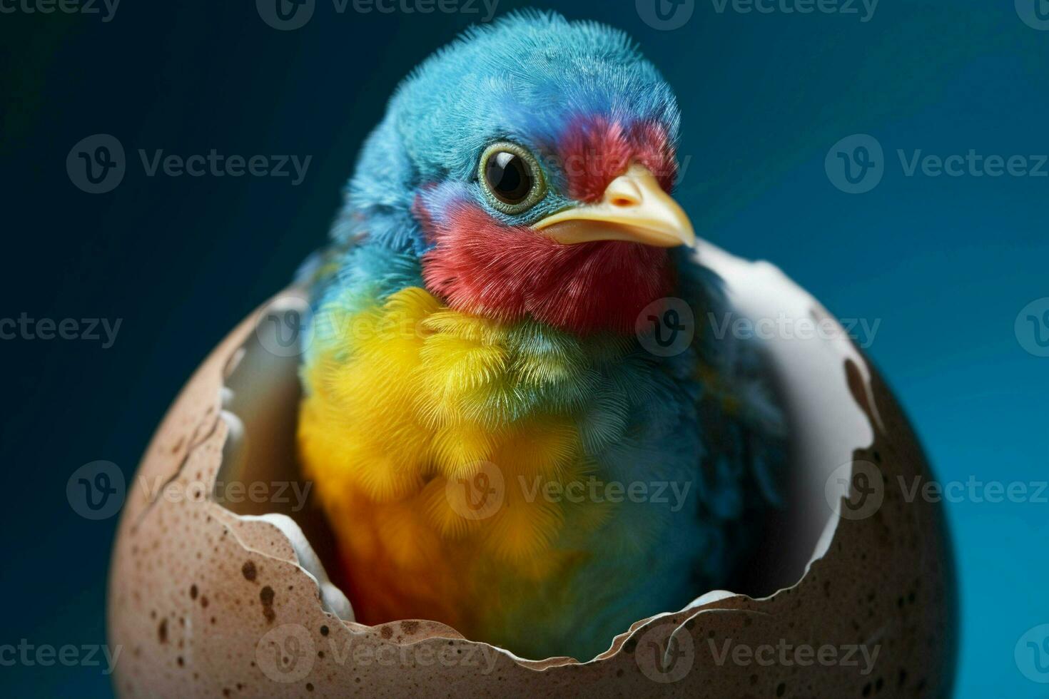 Colorful baby bird in an egg shell. Ai generated pro photo