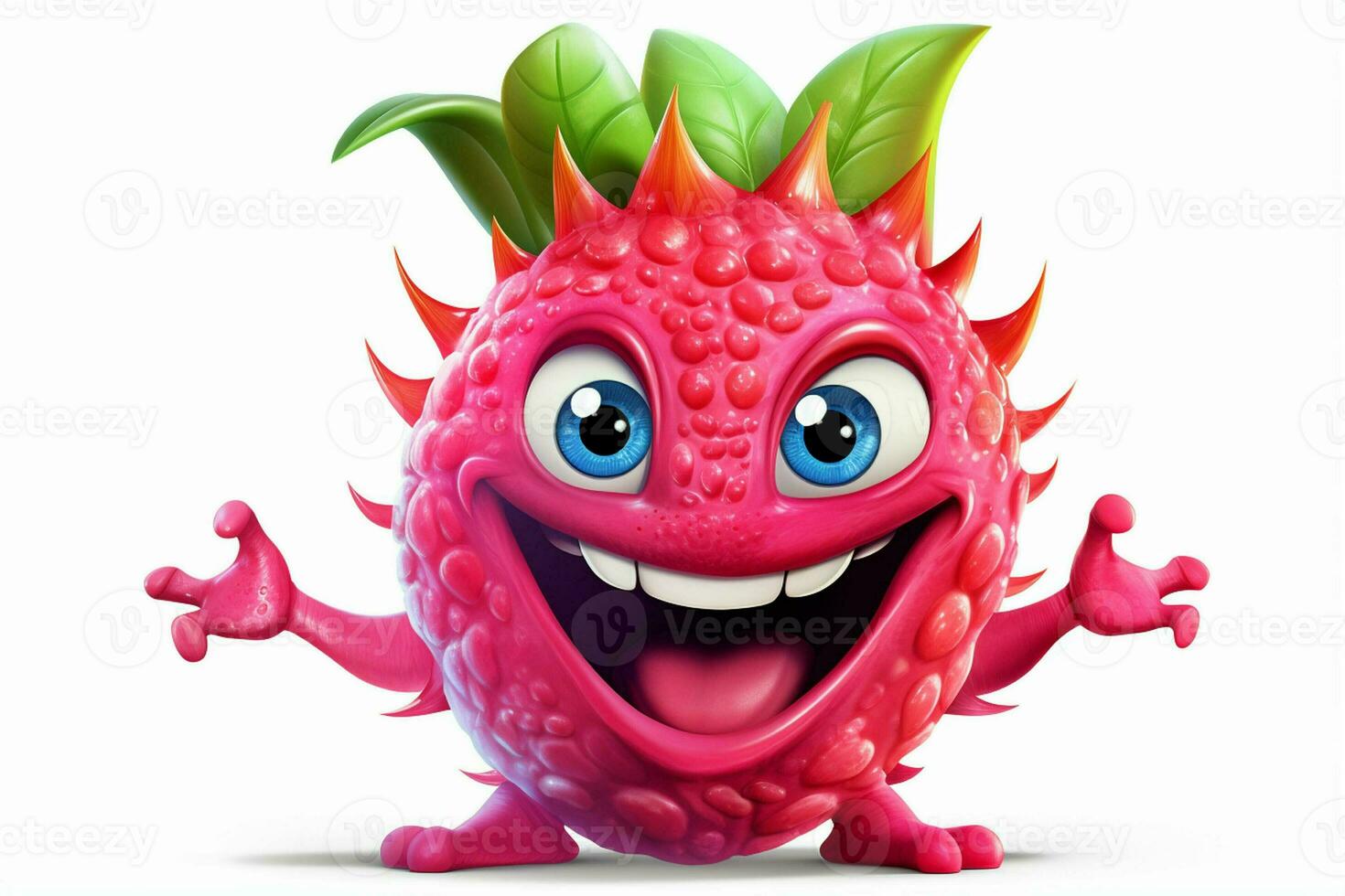 Cartoon character of dragon fruit with funny expression. Ai generated pro photo