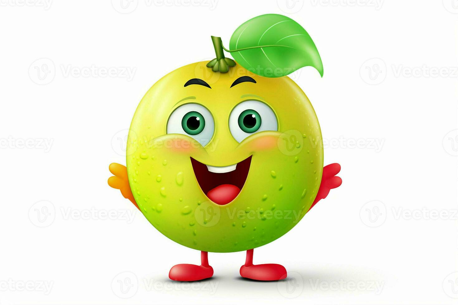 Funny green guava fruit character isolated on white background. Ai generated pro photo