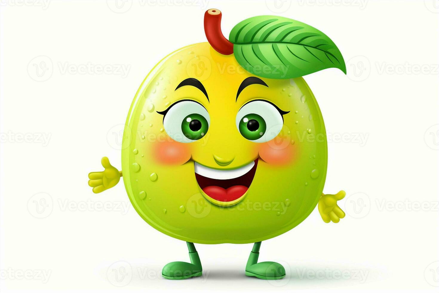 Funny green guava fruit character isolated on white background. Ai generated pro photo