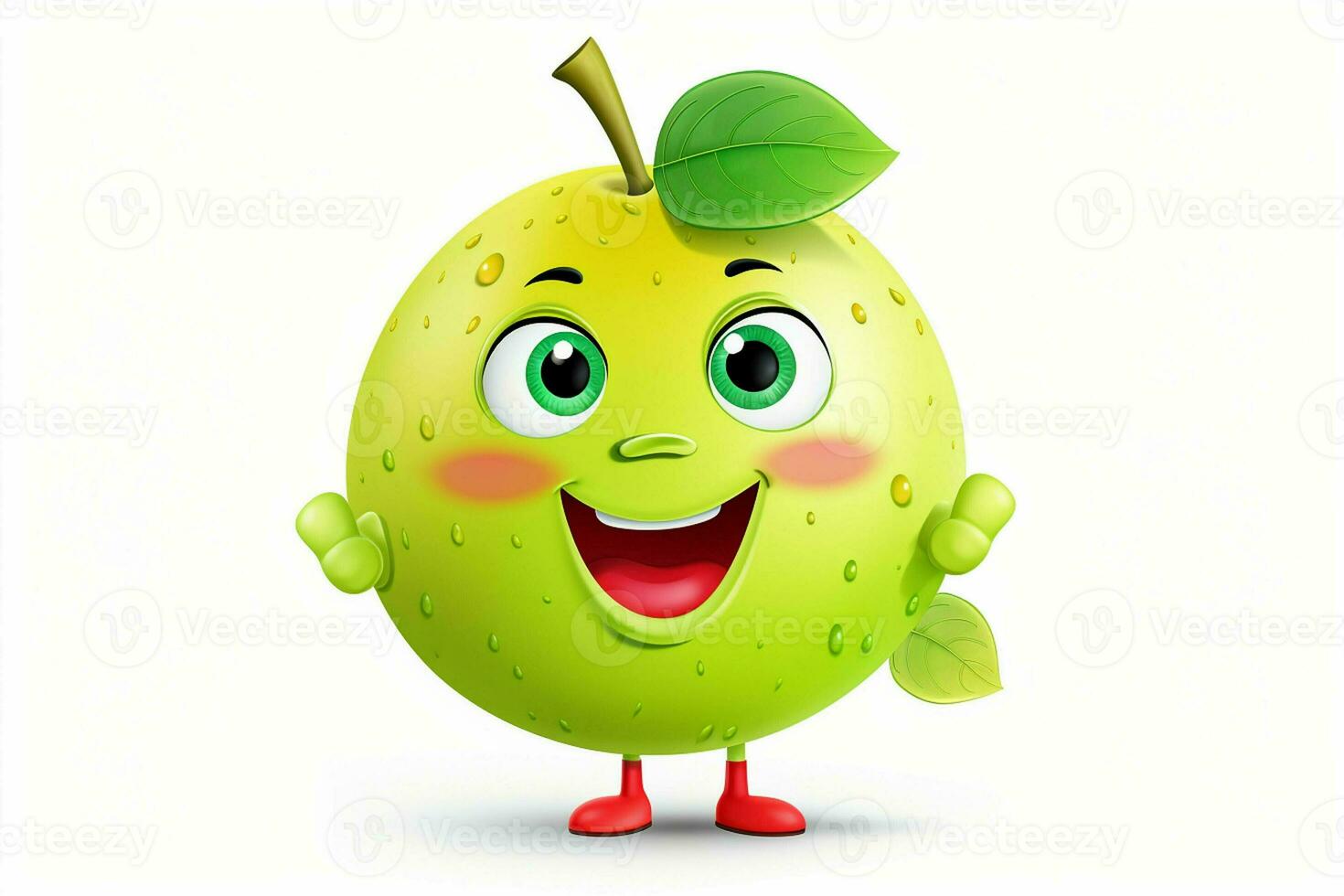 Funny green guava fruit character isolated on white background. Ai generated pro photo