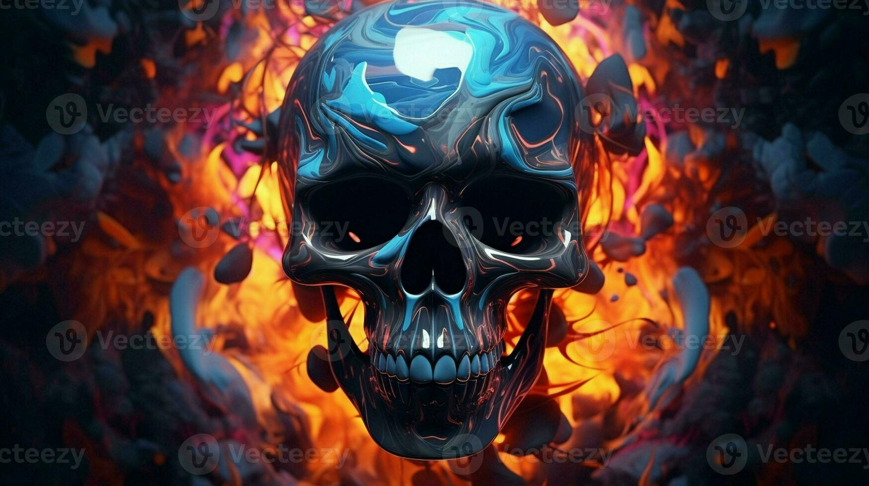 Skull in the fire. Halloween background. 3d illustration. ai generated  pro photo