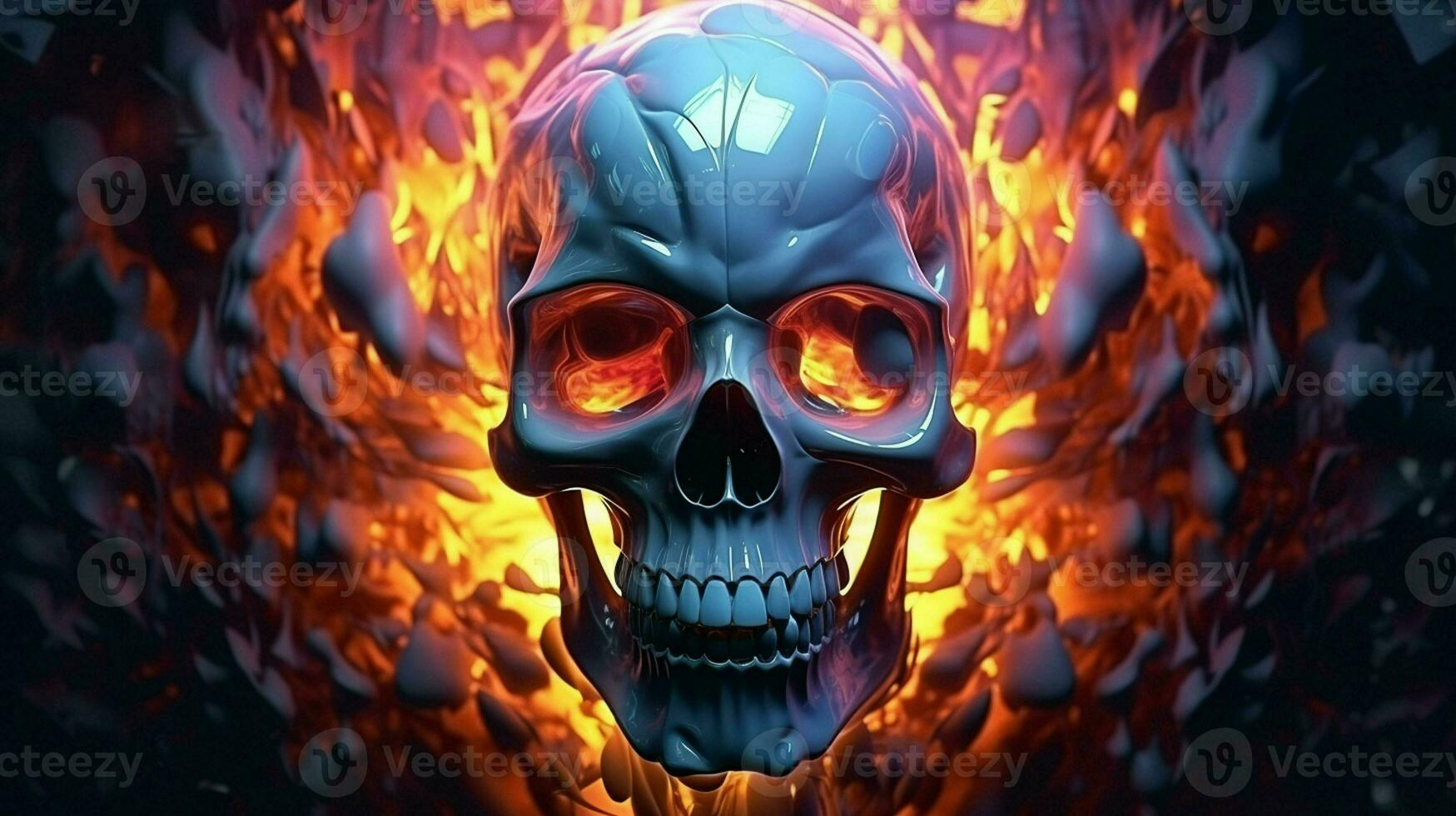 Skull in the fire. Halloween background. 3d illustration. ai generated  pro photo