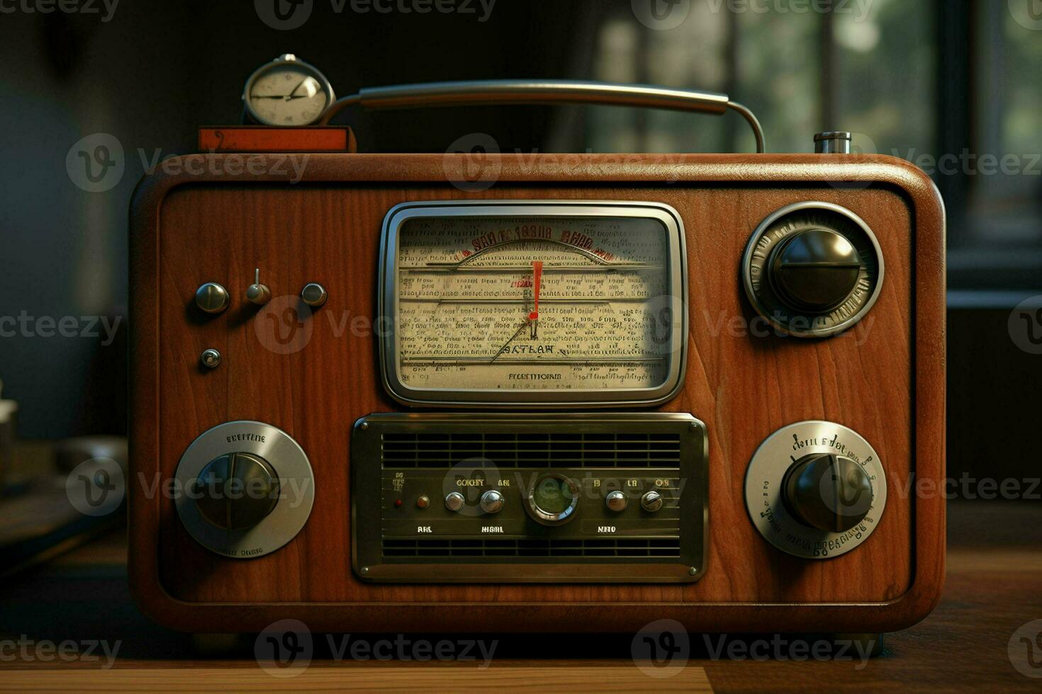 Clásico radio en un de madera mesa en el interior de el habitación, Clásico estilo. retro radio. ai generado Pro foto