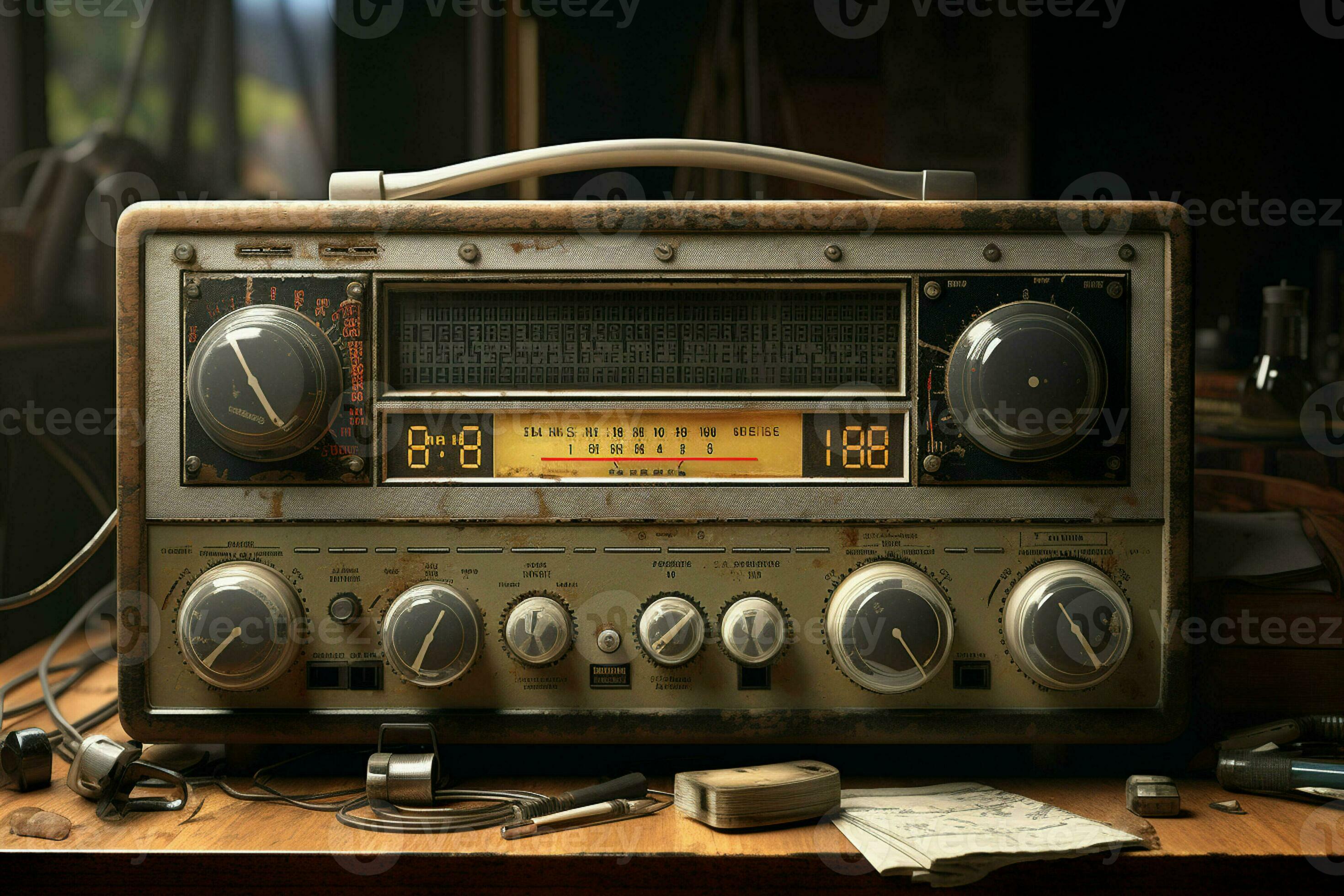 Vintage radio on a wooden table in the interior of the room, vintage style. Retro  radio. ai generated pro photo 29547991 Stock Photo at Vecteezy