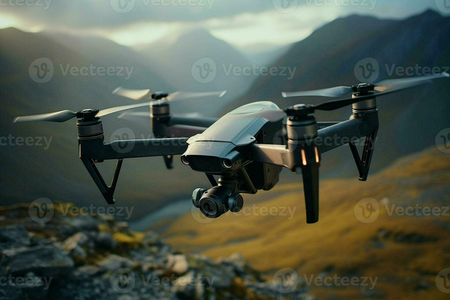 Drone with digital camera flying in the sky. ai generated  pro photo