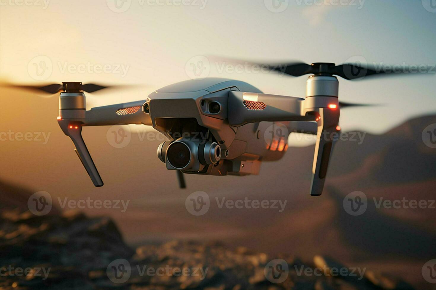 Drone with digital camera flying in the sky. ai generated pro photo