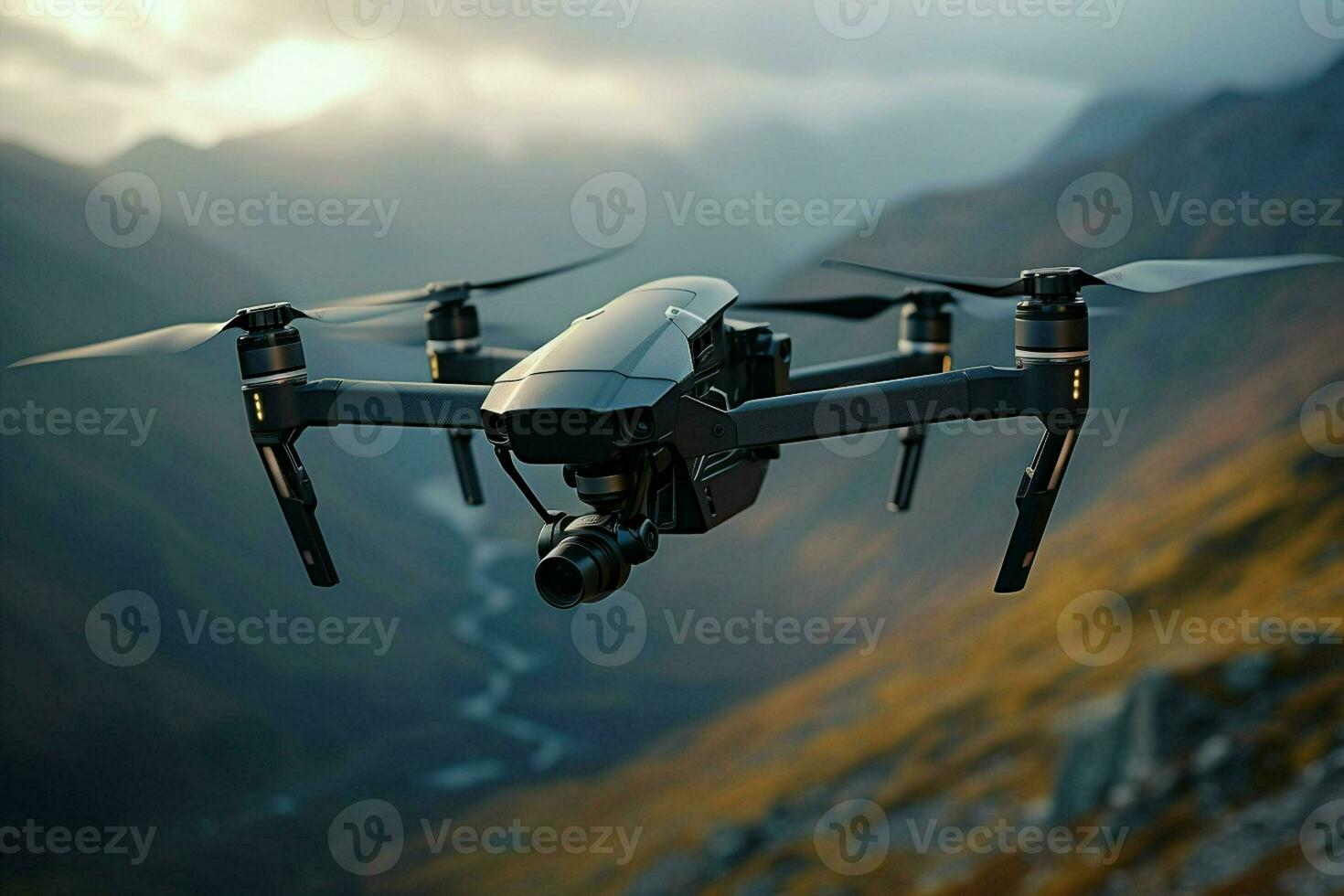 Drone with digital camera flying in the sky. ai generated pro photo