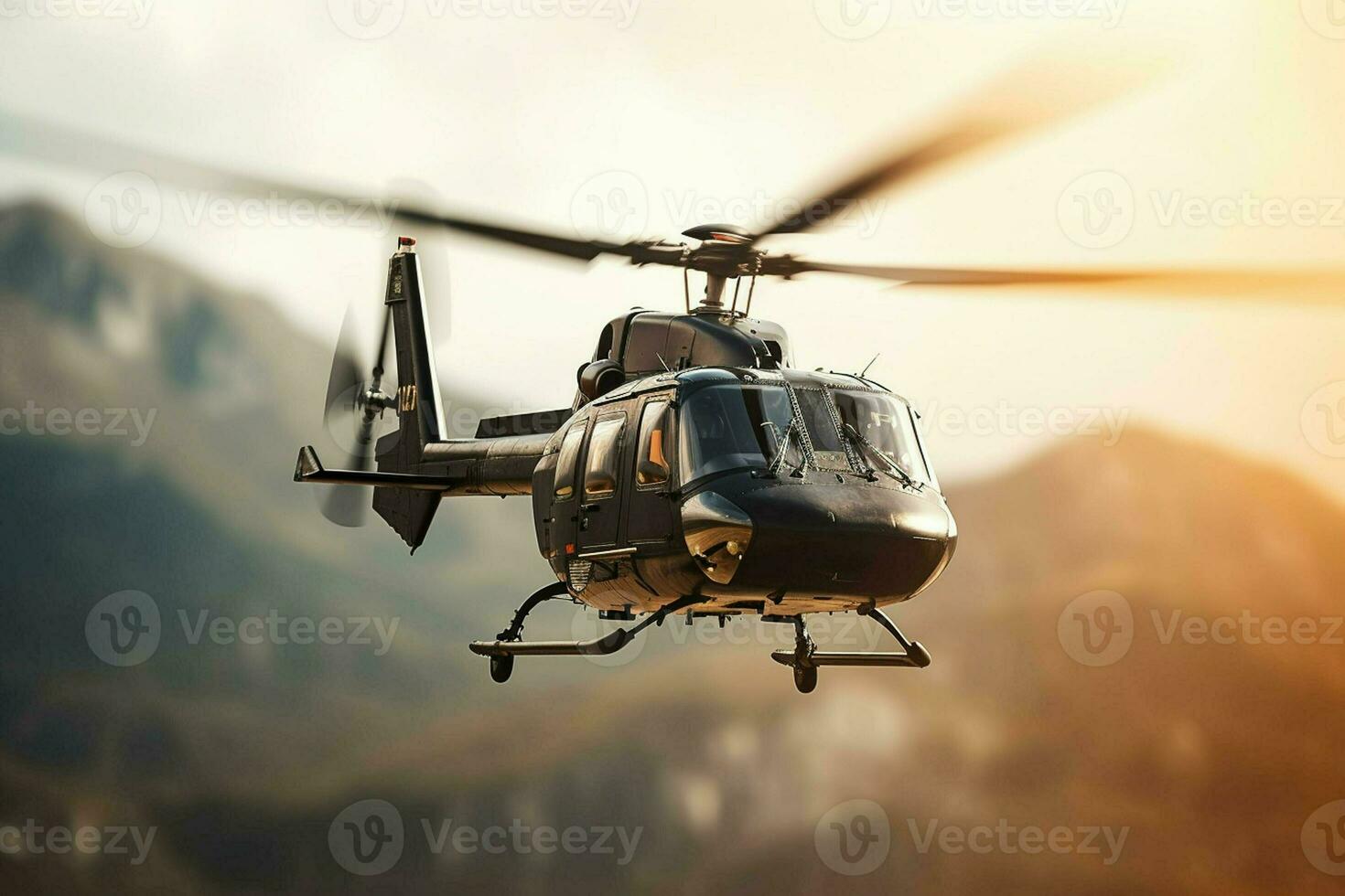 Helicopter in flight over the mountains. 3d rendering. ai generated pro photo