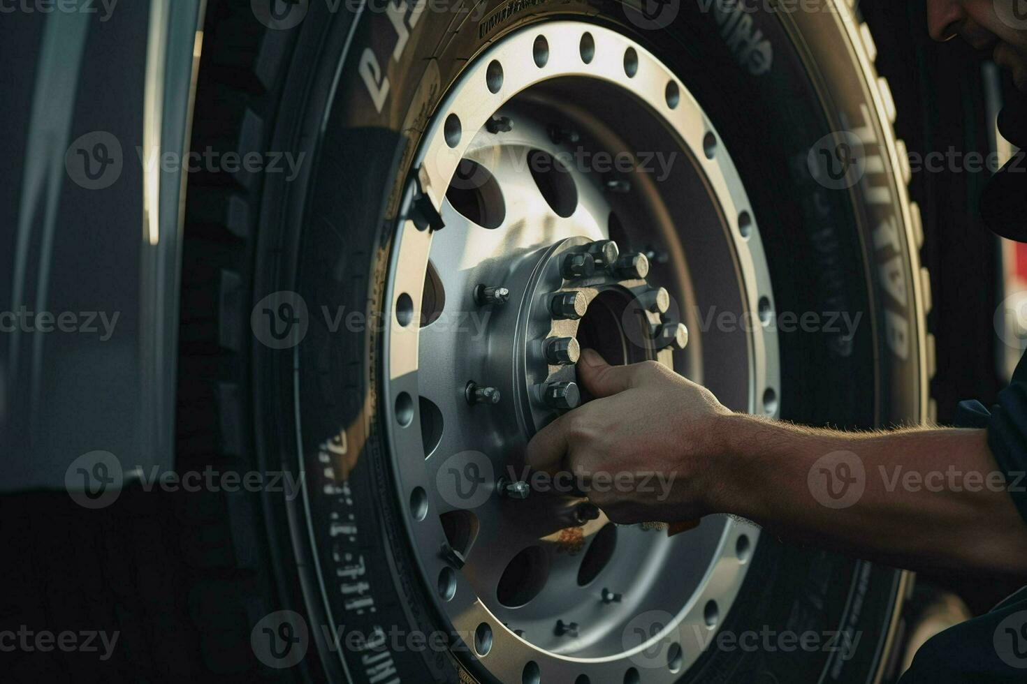 auto mechanic changing a car tire at a car repair service station. mechanic changing a car wheel with a wrench in a garage. ai generated pro photo